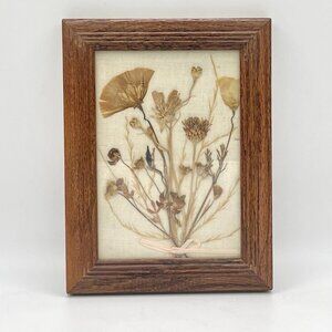 Vintage Pressed Dried Flower Botanical Art Oak Frame Cottagecore Boho Rustic